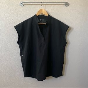 Figs Rafaela Black Oversized Mandarin Collar Shirttail Hem Scrub Top Sz:L